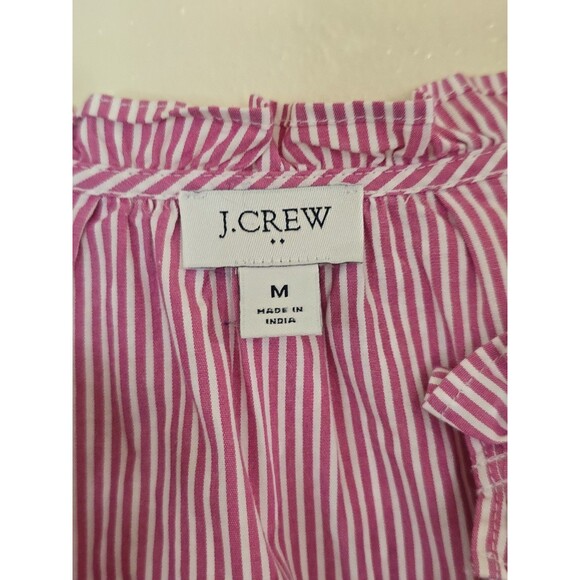 J. Crew Pink Striped Peasant Top Split Neck Ruffle Size Medium Long Sleeve - Picture 8 of 11